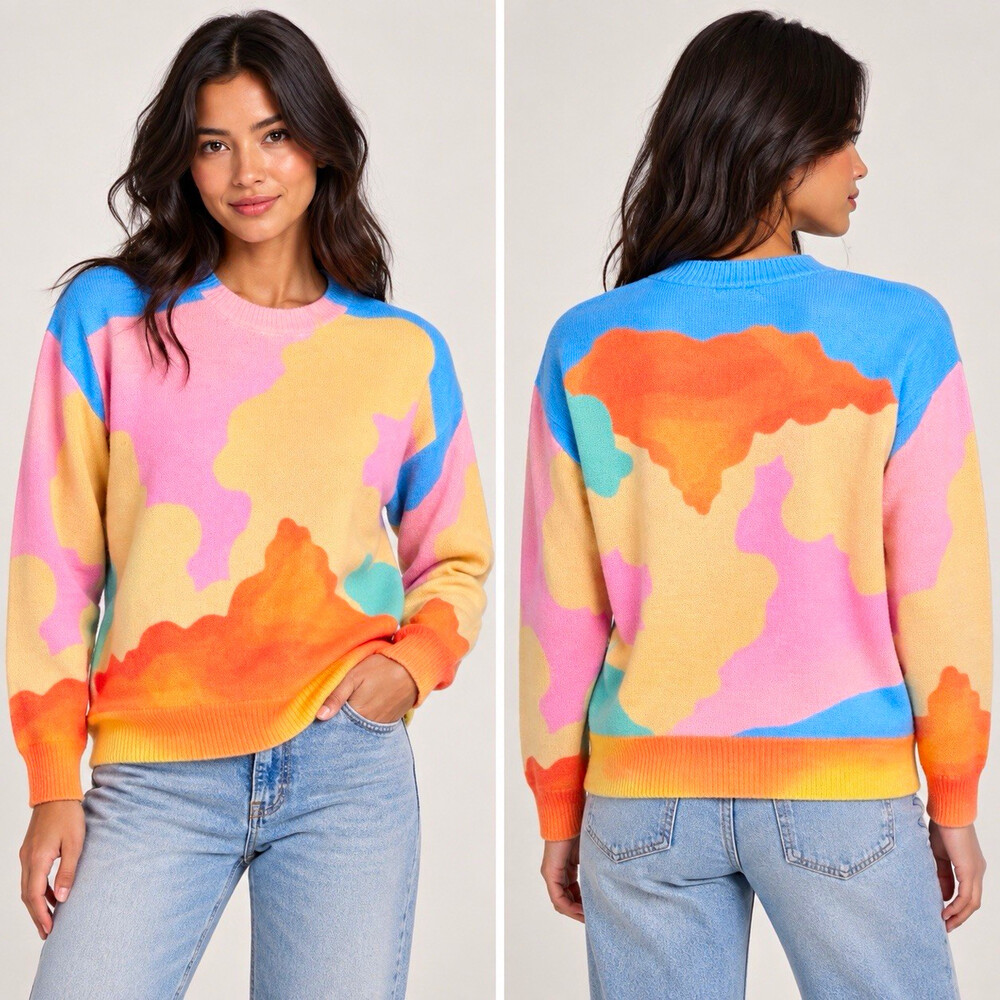 CIDER Womens M Pastel Desert Mountain Landscape Sweater Colorful Artsy Knit
